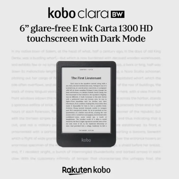 Kobo | Clara Black & White | 300 PPI E-Eeader | 6 Inch | Waterproof | USB-c - Picture 1 of 6